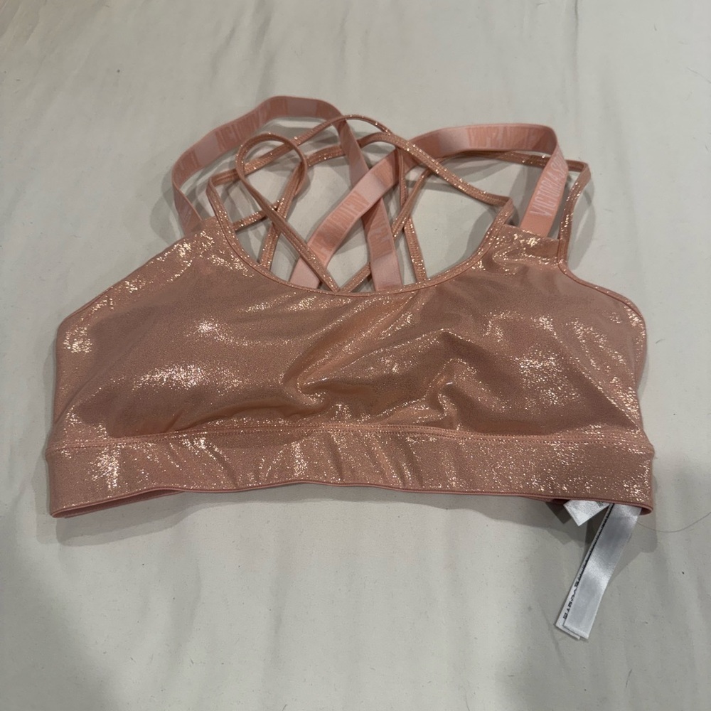 Shimmering Pink Strappy sports bra